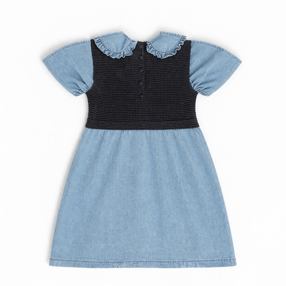 Rachel Zoe Dress 4T Denim Chambray Embroidered Collar Crochet Bodice Cottagecore - Picture 3 of 7